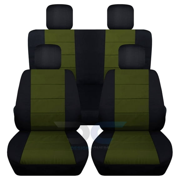 T247-Designcovers Fits 2007-2010 Jeep Wrangler JK 2-Door Cotton Seat Covers:Black and Hunter Green - Front & Rear Solid Bench