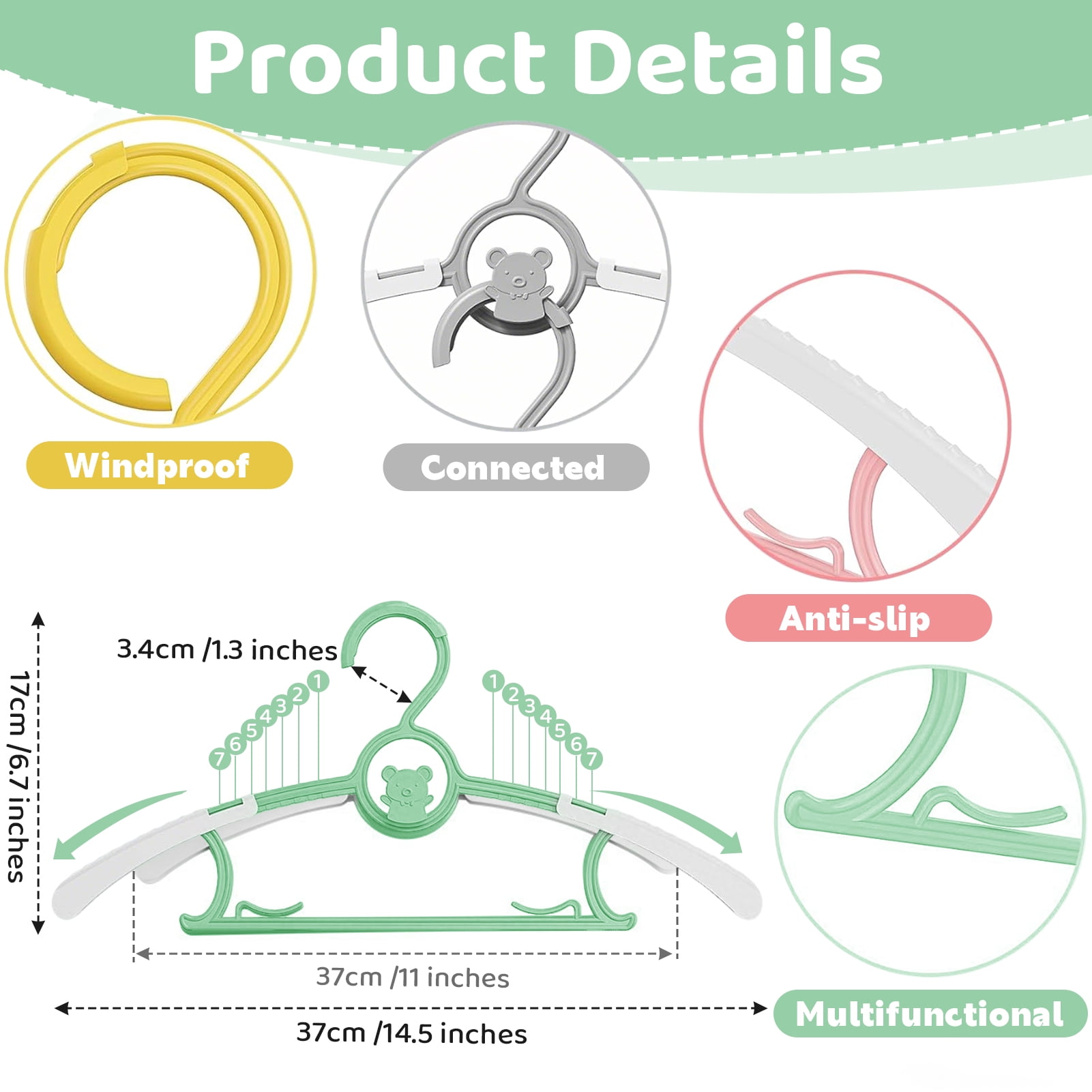 Allhall 50 Pack Baby Hangers, 11-14" Extendable Adjustable Non-Slip Kids Clothes Hangers, Spacing Saving Plastic Toddler Hanger, Ideal for Boys and Girls Closets, Pants, Coats