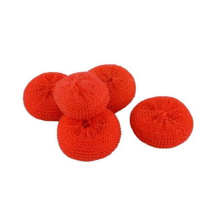 Uxcell Kitchen Dish Pot Pan Plastic Mesh Scouring Washing Cleaning Scrubber Pad Red 5Pcs