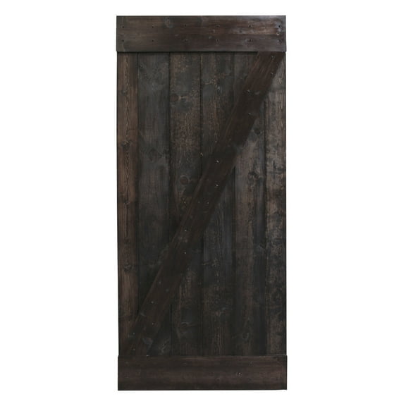 Calhome 36 in. x 84 in. Dark Walnut Plank Knotty Pine Sliding Barn Wood Interior Door Slab