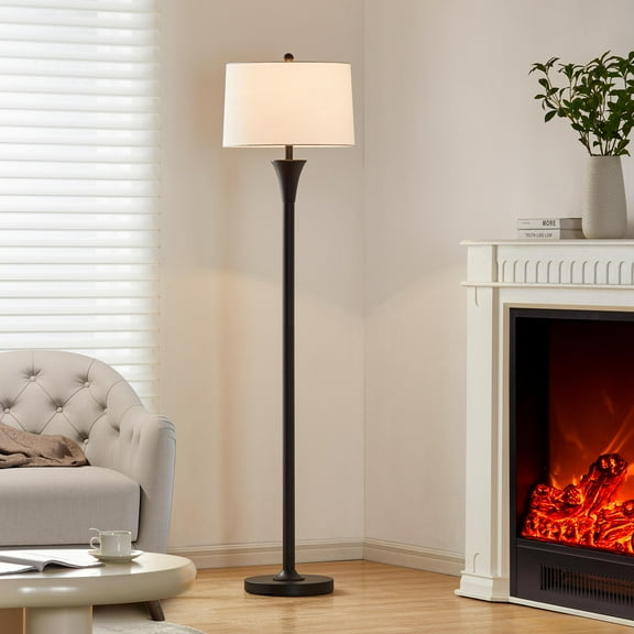 KAWOTI 66" Metal Floor Lamp With Fabric Drum Shade