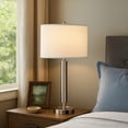thumbnail image 6 of Benjara Metal Table Lamp with Fabric Drum Shade- White and Silver, 6 of 7