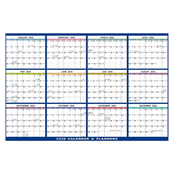 24" x 36" 2026 Wall Calendar Folded Wet & Dry Erase 12 Month Annual Yearly Wall Planner Vertical-Horizontal,Reversible, with Julian (24" x 36" 2026 Wall Calendar)