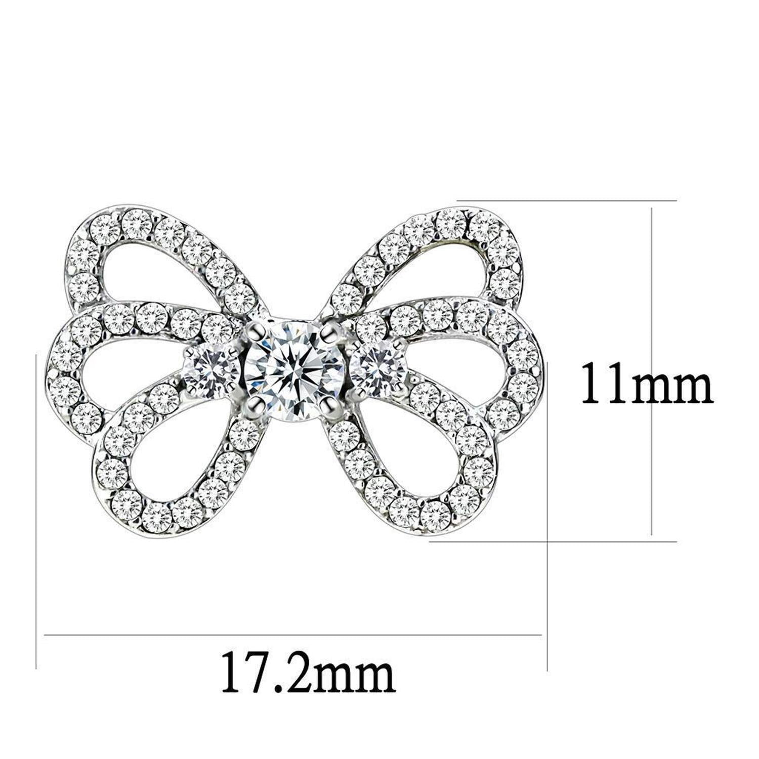 DA067 - High polished (no plating) Stainless Steel Earrings with AAA Grade CZ in Clear