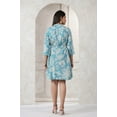 thumbnail image 4 of Turquoise Blue Russian Silk Floral Print Mini Dress With Belt, 4 of 5