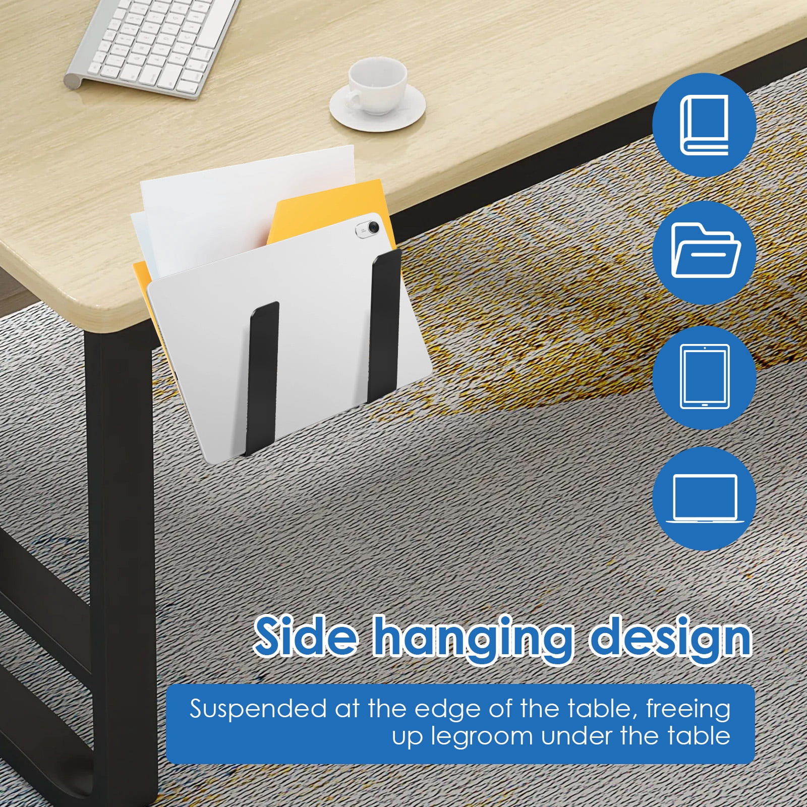 Desk Side Laptop Organizer Titanium Metal Table Side Laptop Mount No Drilling Adjustable Clamp On Desk Organizer for Home Office