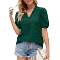 thumbnail image 2 of Blusa informal de manga abombada con cuello en V y encaje para mujer, Top de verano holgado de Color puro, 2 of 6