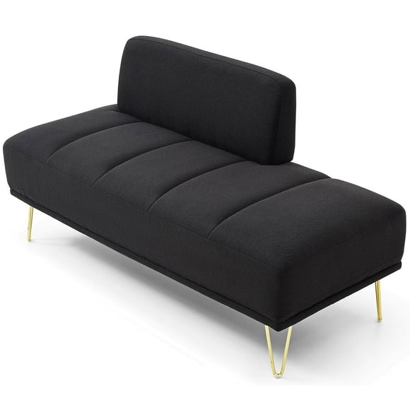 TOYTEXX Causeuse Moderne de 56,3 Pouces, Canapé 2 Places Sans Accoudoirs Rembourré en Tissu Teddy, Pattes en Métal Doré – Noir