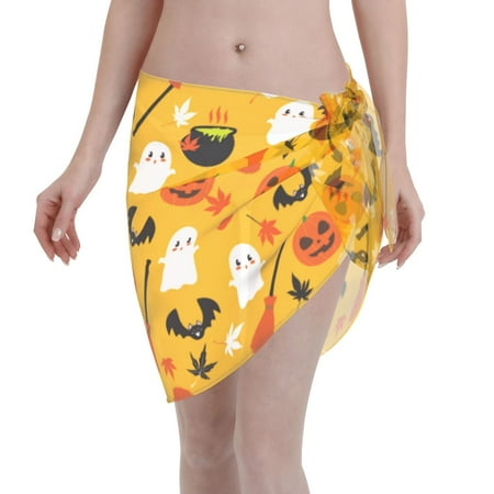 Disketp Happy Halloween 3 Women Swimsuit Cover Up Short Chiffon Summer Beach Sarong Bikini Wrap Skirt Bathing Suit