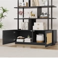 thumbnail image 4 of Jojoka 5 Tier Rattan Bookshelf with Storage Cabinet & Door, 71.1 Inch Tall Industrial Book Shelf with Open Display Shelves, 5 Shelf Bookcase with Metal Frame for Living Room, Bedroom - Black, 4 of 9