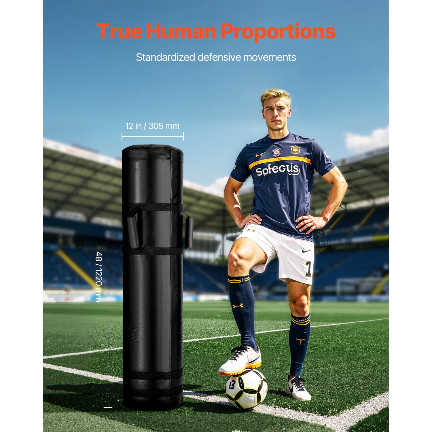 KFFKFF Soccer Training Dummy, 47.2 inch Practice Blocking Pad Gear, Robust Tackle Dummies with Grips, Ideal for Collision Drills, Kickboxing, Martial Arts, Athletic Training