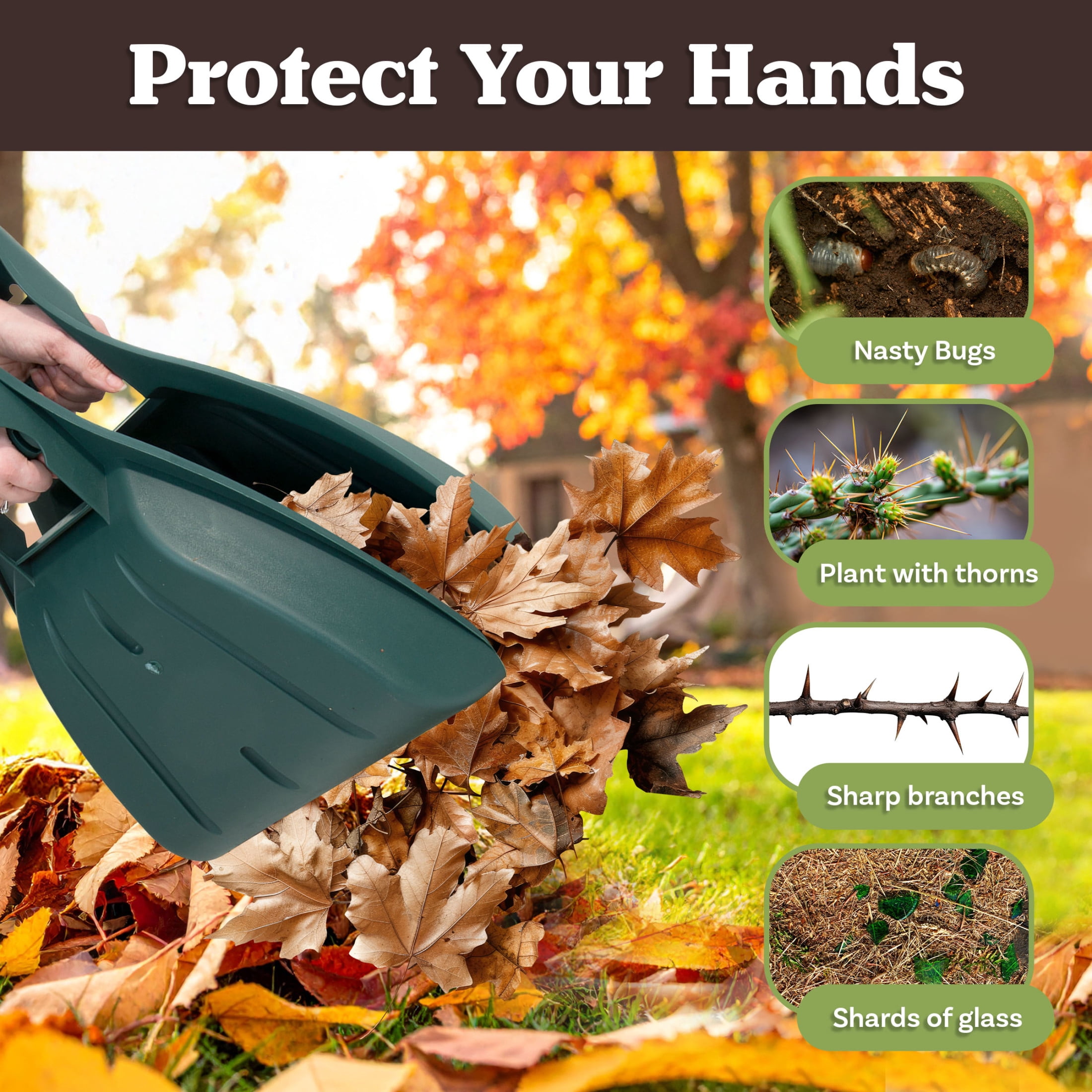 Pure Garden Leaf Scoops Hand Rakes - Grabber Tool for Yard Work (Green)