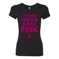 thumbnail image 2 of Wild Bobby Tough Guys Wear Pink Distressed Breast Cancer Awareness Women Slim Fit Junior Tee, Black, Small, 2 of 6