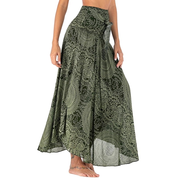 Moda Mujer s Ropa Bohemio Cintura alta Cómodo Vestido estampado inferior para vacaciones Pya Señoras Chica verde Macarena Faldas de moda