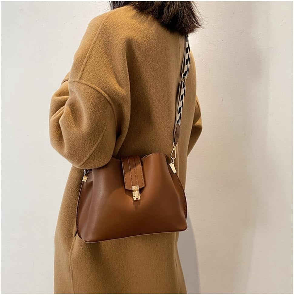 Leather Bucket Bags and Purses for Women Hobo Crossbody Bucket Handbag with Guitar Strap Casual Hobo Shoulder Bag