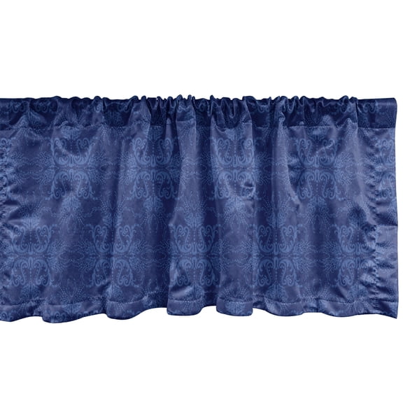 Ambesonne Damask Window Valance, Victorian Baroque Ornament, 54" X 18", Indigo