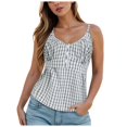 thumbnail image 2 of Rggeeun Womens Tank Tops Flowy Camisole Plaid Pattern V Neck With Spaghetti Strap & Front Buttons Relaxed Fit For Summer Training Cute Tops,White,M, 2 of 9