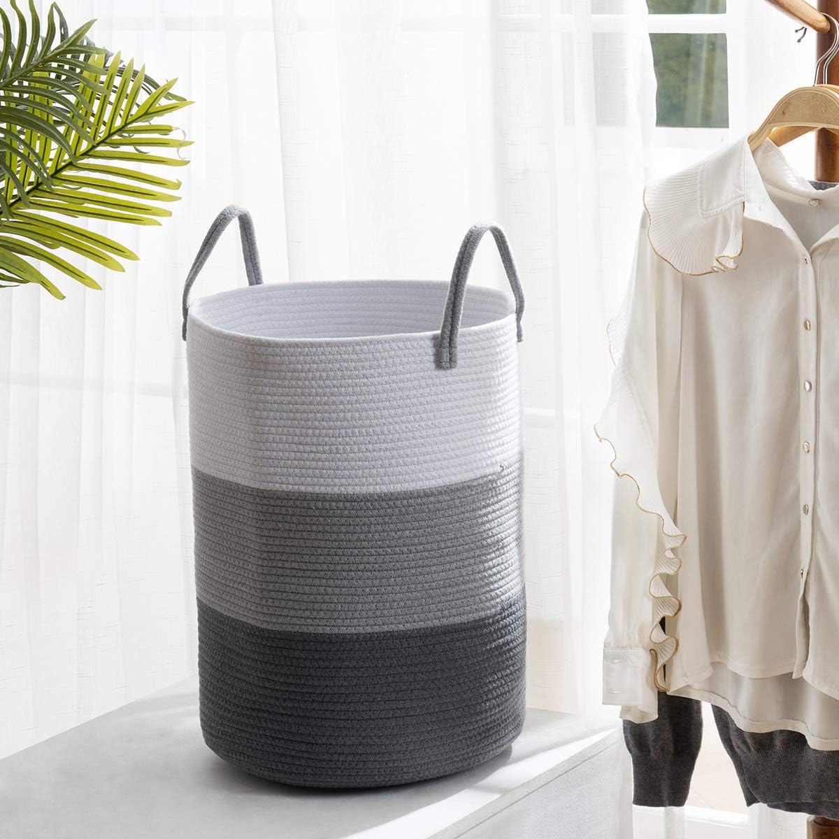 YOUDENOVA Laundry Hamper Basket, Woven 58L Tall Laundry Basket for Blanket Organizer- Nursery Hamper for Bedroom And Bathroom Storage