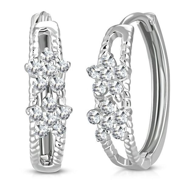 My Daily Styles - 925 Sterling Silver White Clear CZ Small Hoop Huggies ...