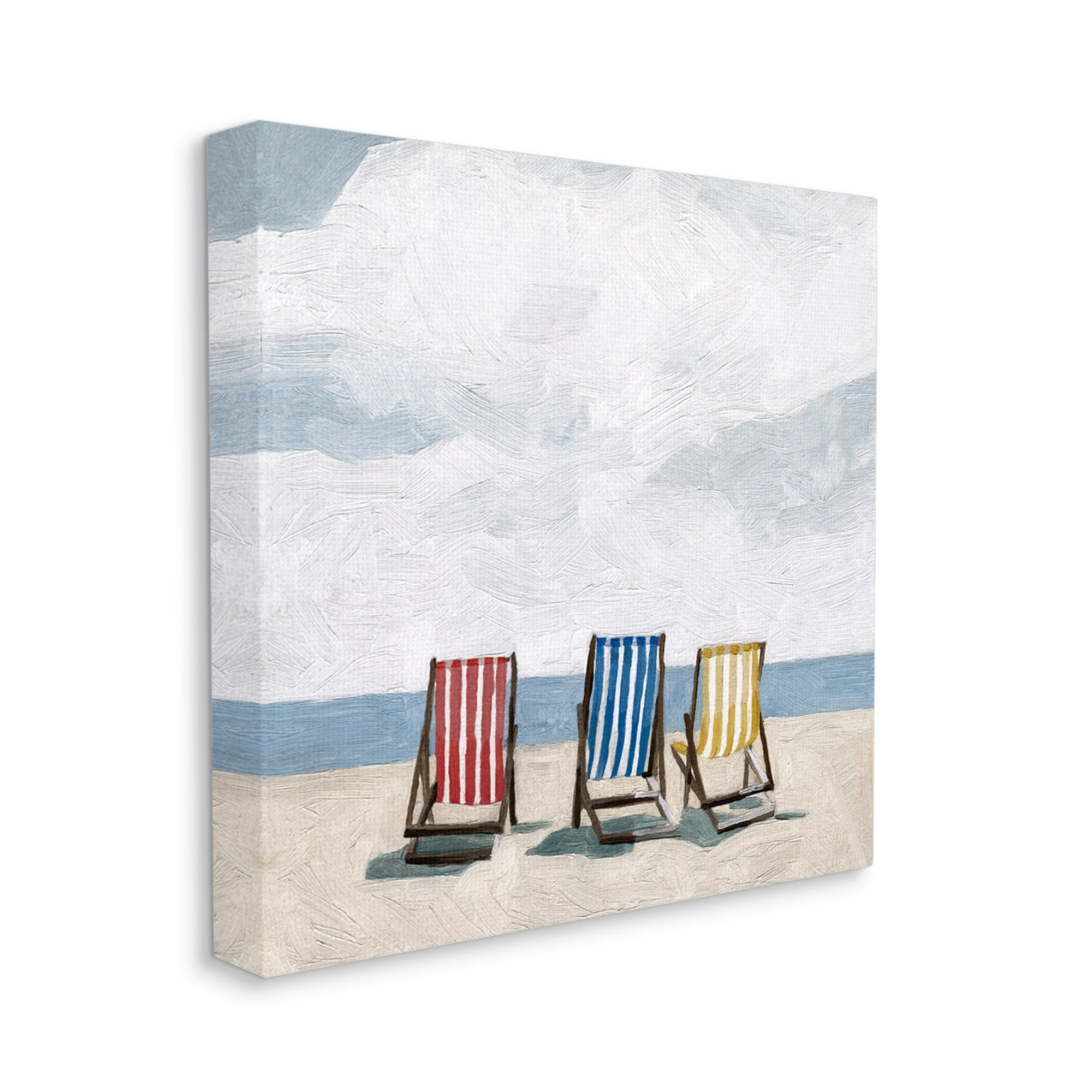 Stupell Industries Beach Chairs Coastal Cloudy Shore Coastal Painting Gallery Wrapped Canvas Print Wall Art