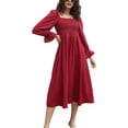 thumbnail image 1 of Vestido plisado de manga acampanada, cuello ancho, cintura alta, línea A, vestido largo de primavera para uso diario y en el trabajo, 1 of 6