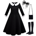 thumbnail image 1 of Addams-vestido de princesa negro para niños, disfraz de terror para Halloween, carnaval familiar, 1 of 2
