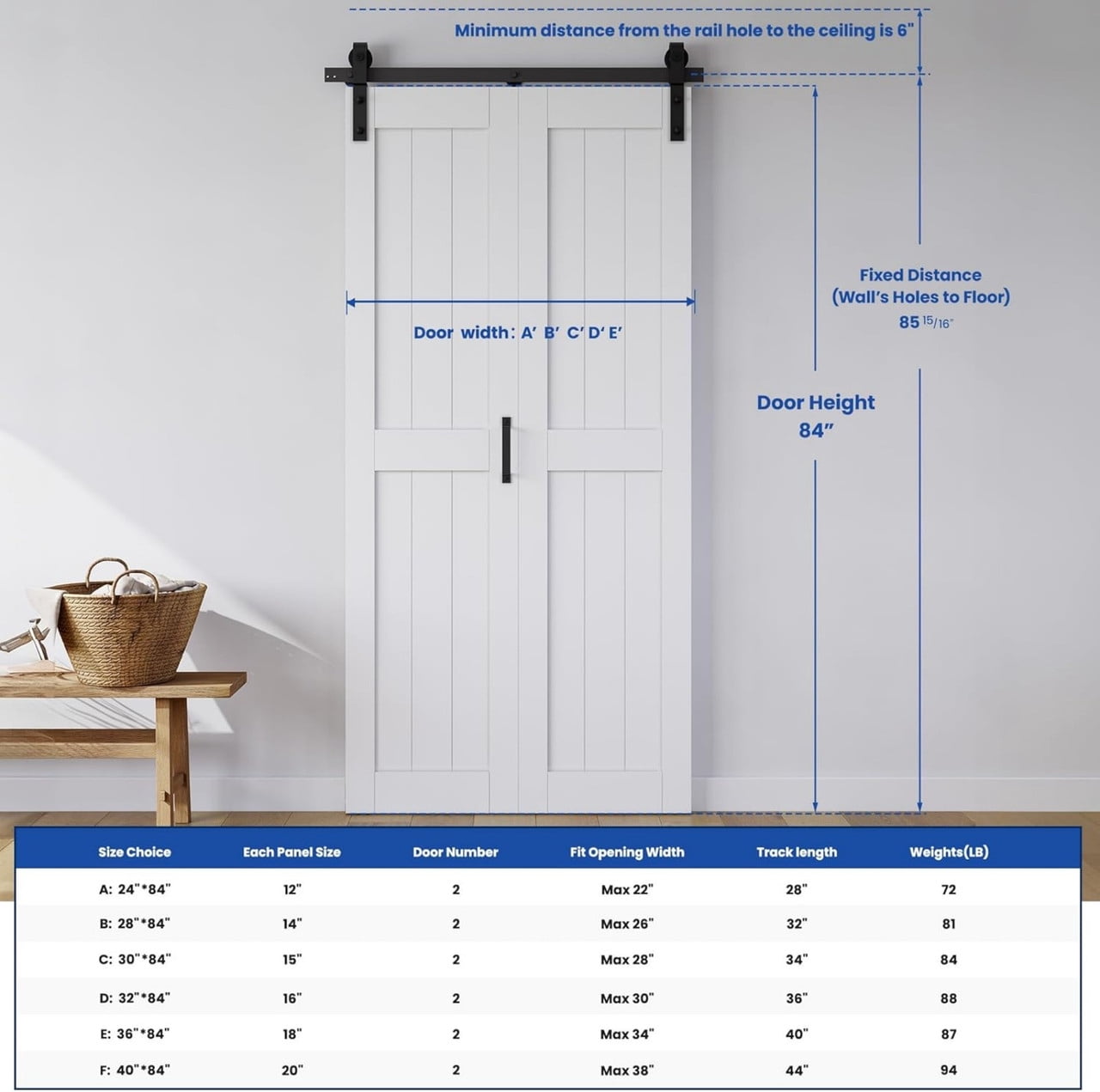 Easy4Home Bifold Barn Door 40"x84" Bi-Fold Sliding Closet Doors with Track and Hardware Kit Space Saving