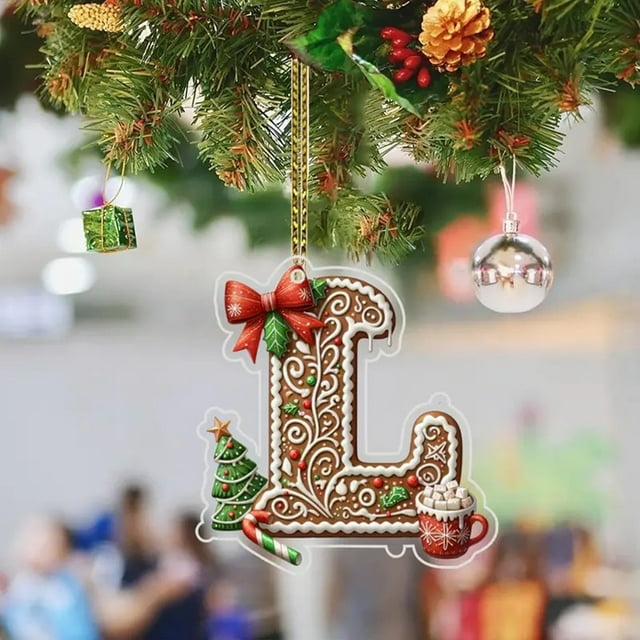 Pendientes Navideños Letra del Alphabet Christmas Tree Ornaments, Adornos Personalizados DIY Navideños, Colgantes para Árbol de Navidad, Xmas Tree Hanging Decor, Estilo Navideño, Pendientes para