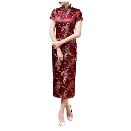 DVKOVI Formal Corset Dress for Women Formal Chinese Cheongsam Women s Short Sleeve Turtle Neck Bodycon Tank Long Party Dress XXXL