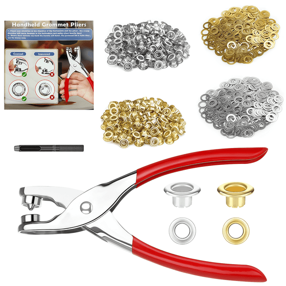 Grommet Tool Kit with Pliers, 1203Pcs Eyelet Set with 1/4 Inch (6mm) Metal Grommets and Washers for Leather, Belt, Shoes
