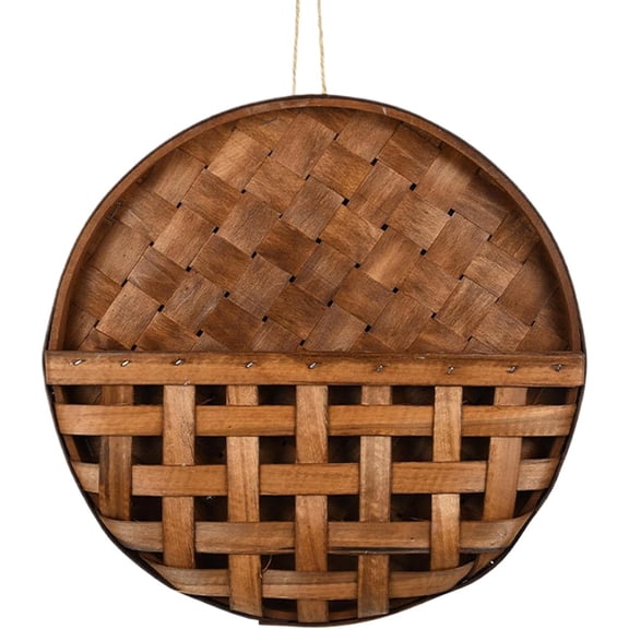 Rustic Woven Wooden Wall Basket Organizer, Farmhouse Flower Decor Storage Holder for Entryway Living Room Artificial Plants, 1 Pc