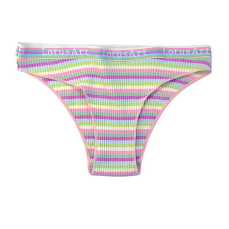 

huanledash Lady Underpants Breathable Contrast Color Stripe Print Ribbing Textures Lady Underwear for Home