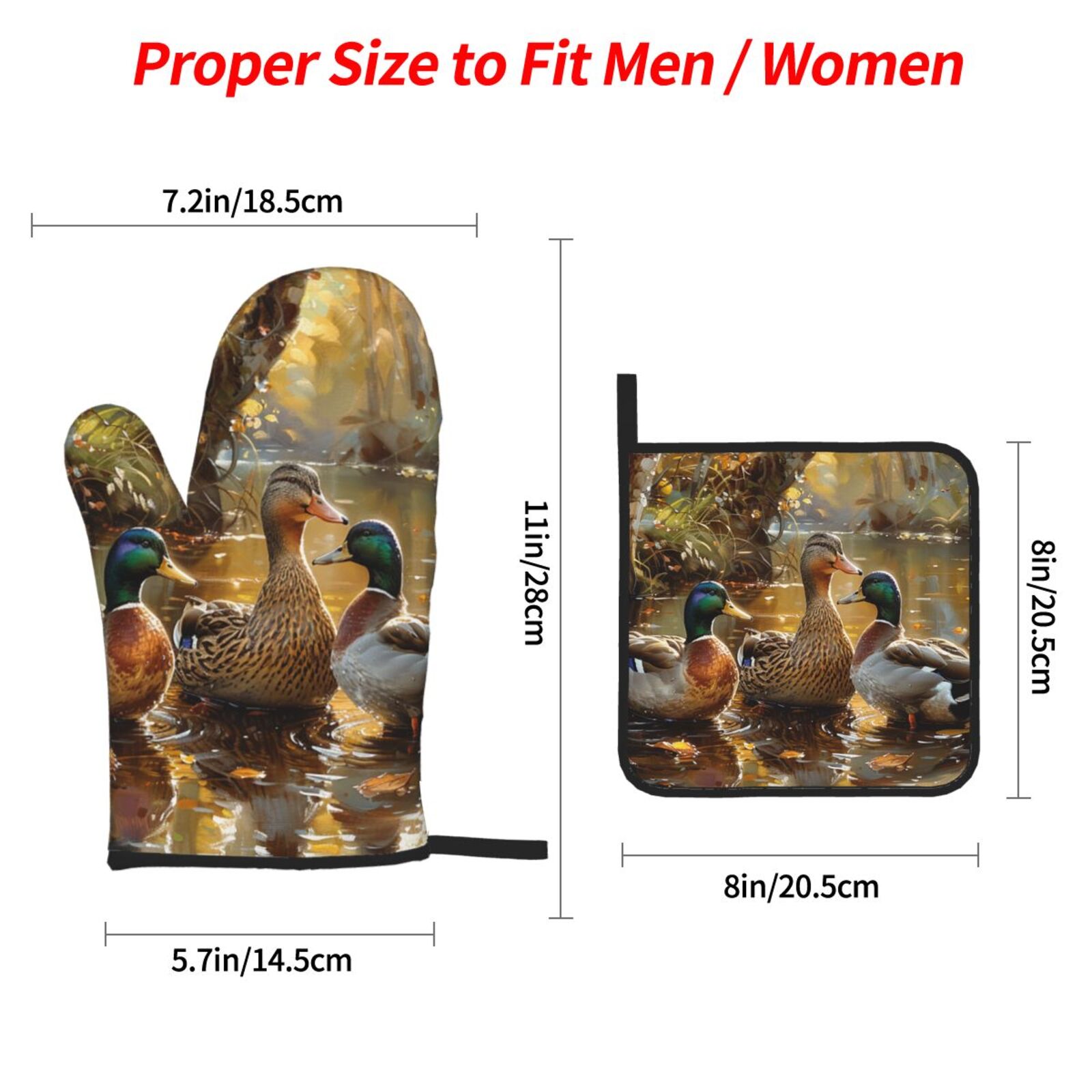 Mallards Duck Cute Hunting Art 4Pcs Oven Mitts and Pot Holders Sets Oven Kitchen Gloves Hot Pads for Cooking BBQ Baking Grilling