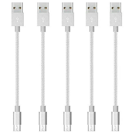Charger, Micro USB Nylon Braided Short Cable Fast USB Charging Cord for for External Battery Charger, Samsung, HTC, LG, Android and More (5 Pack) 8 Inch - (Best Fast Battery Charger For Android)