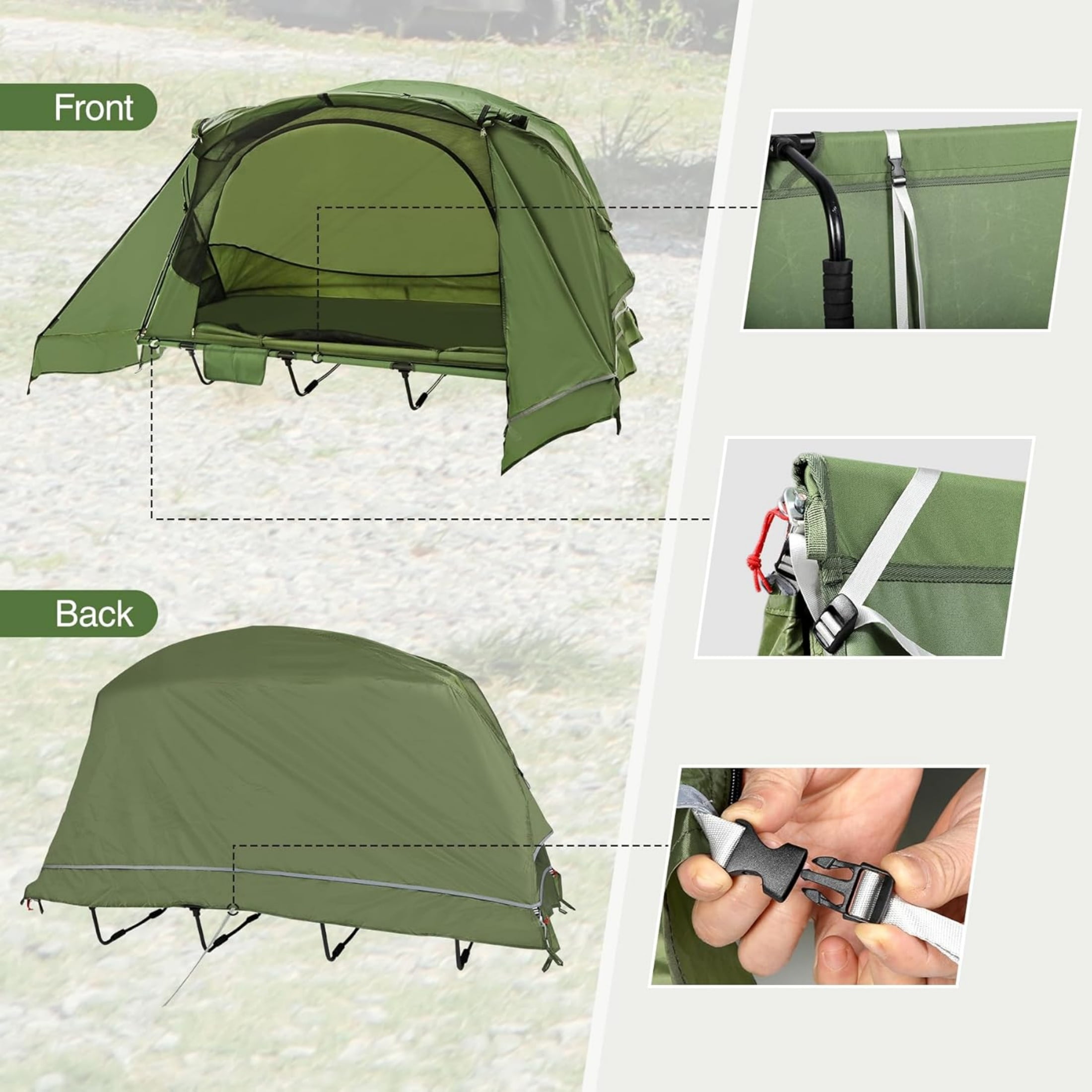 REDCAMP 1 Person Camping Cot Tent, Waterproof Folding Tent with Carry Bag, Instant Tent for Outdoor/Hiking/Traveling/Picnic, Army Green 75x28x48inch