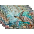 thumbnail image 2 of 4pcs Beach Dining Nautical Turtle Placemats Table Mats Durable Washable Rustic Linen Vintage Placemats for Home Dinner Party Camping Wedding Table Decoration 12 x 18 inches, 2 of 6