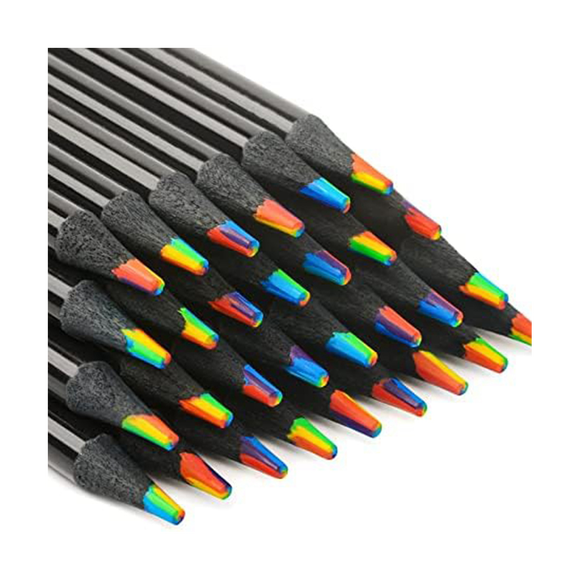 Wooden Rainbow Colored Pencils, 7 Color in 1 Rainbow Pencils, for Drawing Coloring Sketching, Multicolored Core, (12)