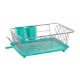thumbnail image 6 of Farberware Compact Dish Rack with Frost Sink Brush, Teal, 6 of 21