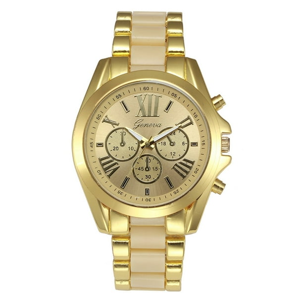 Geneva Geneva Luxury Stainless Steel Gold Dial Quartz Analog Women