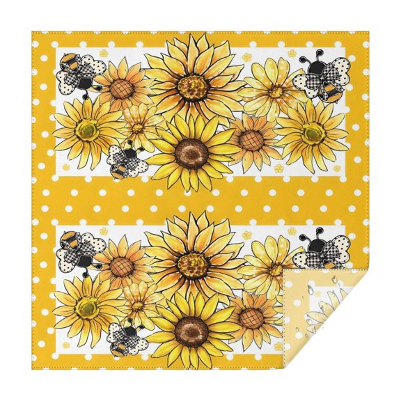 Yellow Dot Sunflower Bee Pattern Square Tablecloth,Waterproof Square Table Cover,Wipeable Spillproof Washable Table Cover for Home Kitchen Party Decor 42"X42"(107x107cm)