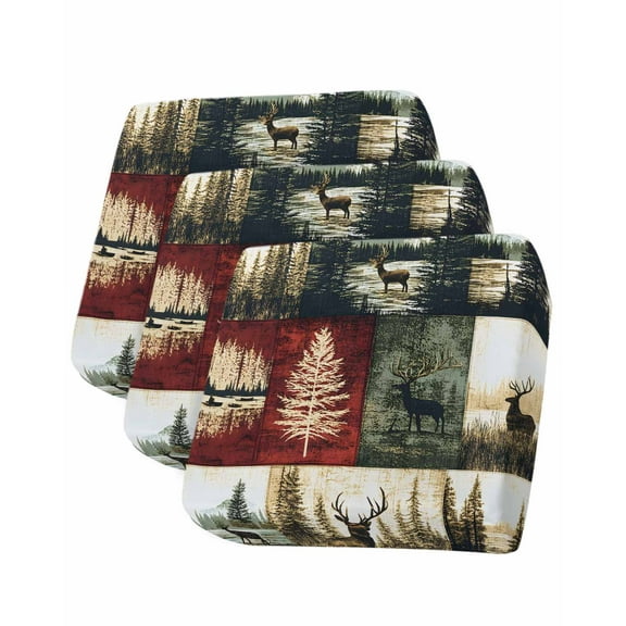 Forest Reindeer Sofa Couch Cushion Covers Washable, Removable Stretchable Sectional Couch Covers, Country Rustic Green Red Patchwork Slipcovers for L & T Shape Sofa Furniture Protector S Size 3 pcs
