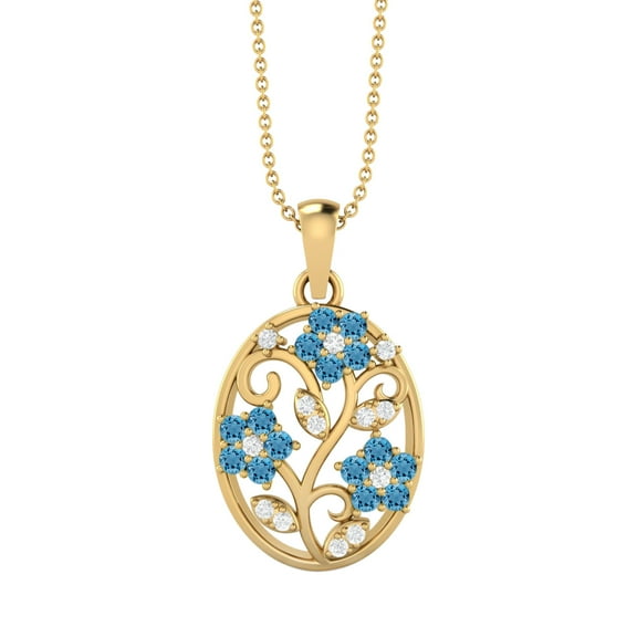 925 Silver Gold Vermeil Filigree Floral Natural Round Swiss Blue Topaz Teardrop Women Valentines Day Gifts Necklace