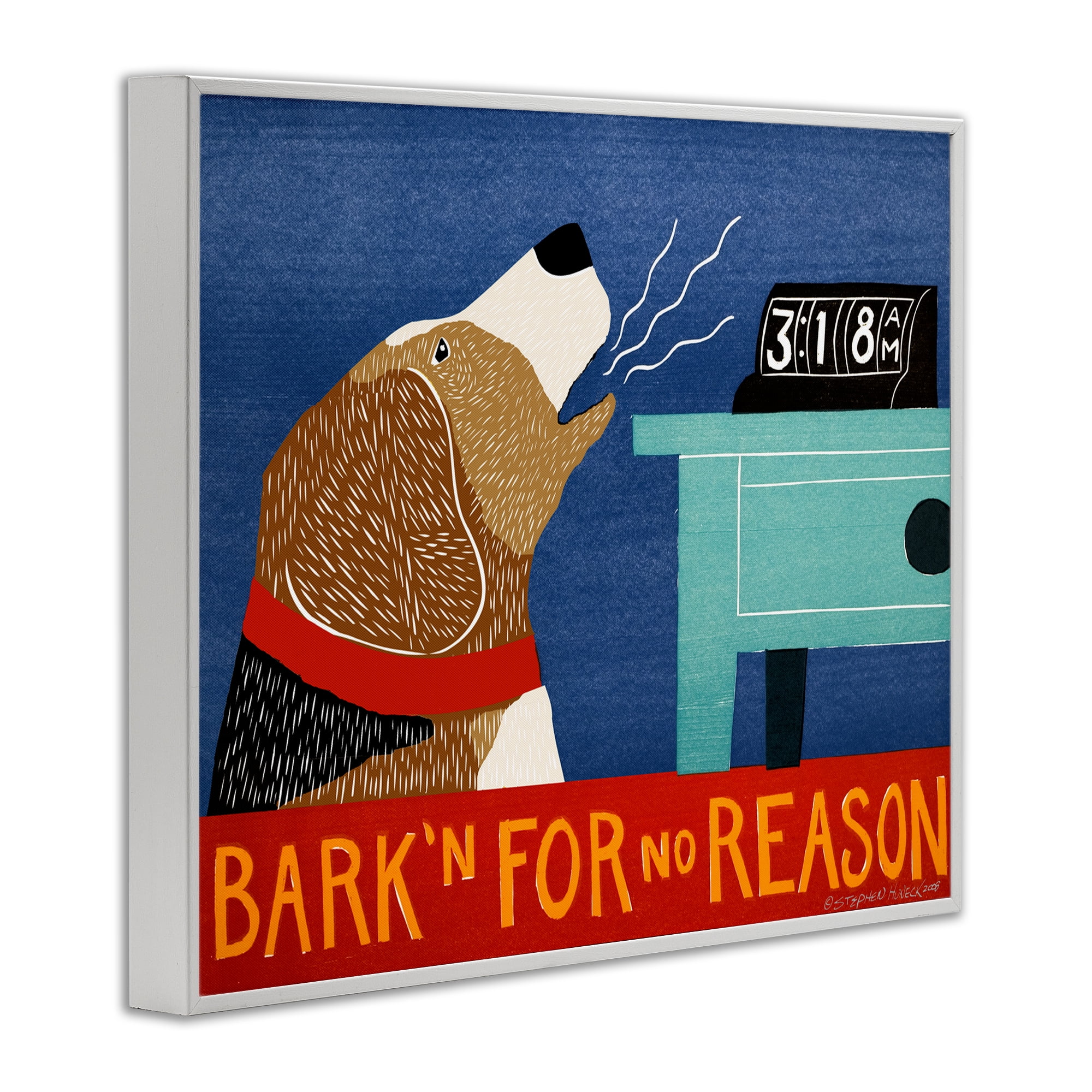 Bark'n For No Reason White Framed Giclee Art, design by Stephen Huneck