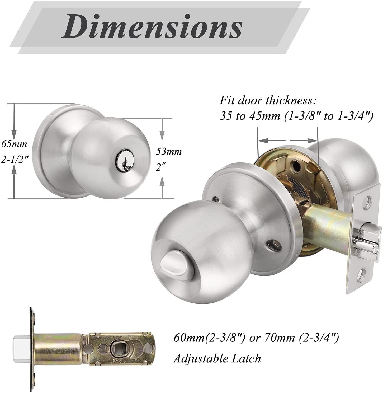 (5 Pack Keyed Alike Door Knobs Combo Pack, Brushed Nickel Ball Entry Door Knobs Entrance Lockset, Interior Exterior Single Cylinder Door Lock
