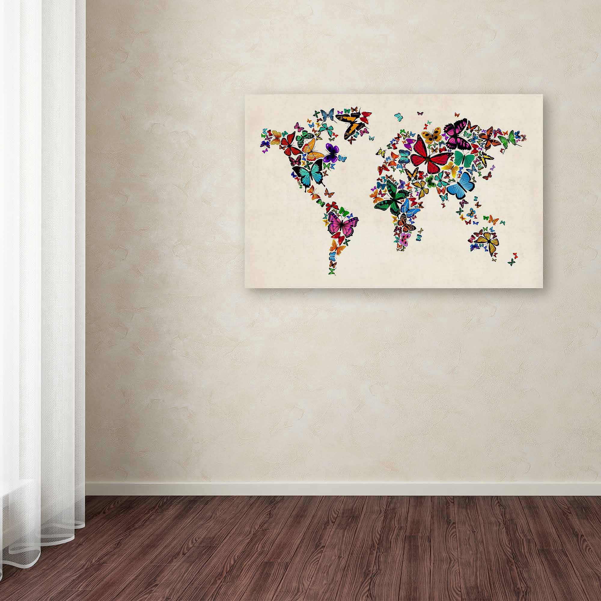 Trademark Fine Art "Butterflies Map of the World II" Canvas Art by Michael Tompsett