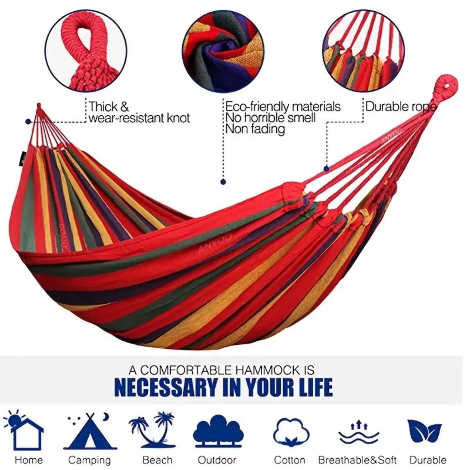 Mapskey Hammock Heavy-Duty 700lb Outdoor with Tree Strap for Camping Includes Bag,Two Anti Roll Balance Beam and Sturdy Tree Straps,Red
