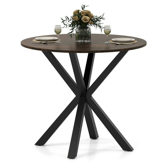 Gymax 36'' Round Farmhouse Dining Table for 4 w/Stable Intersecting Pedestal Base Brown