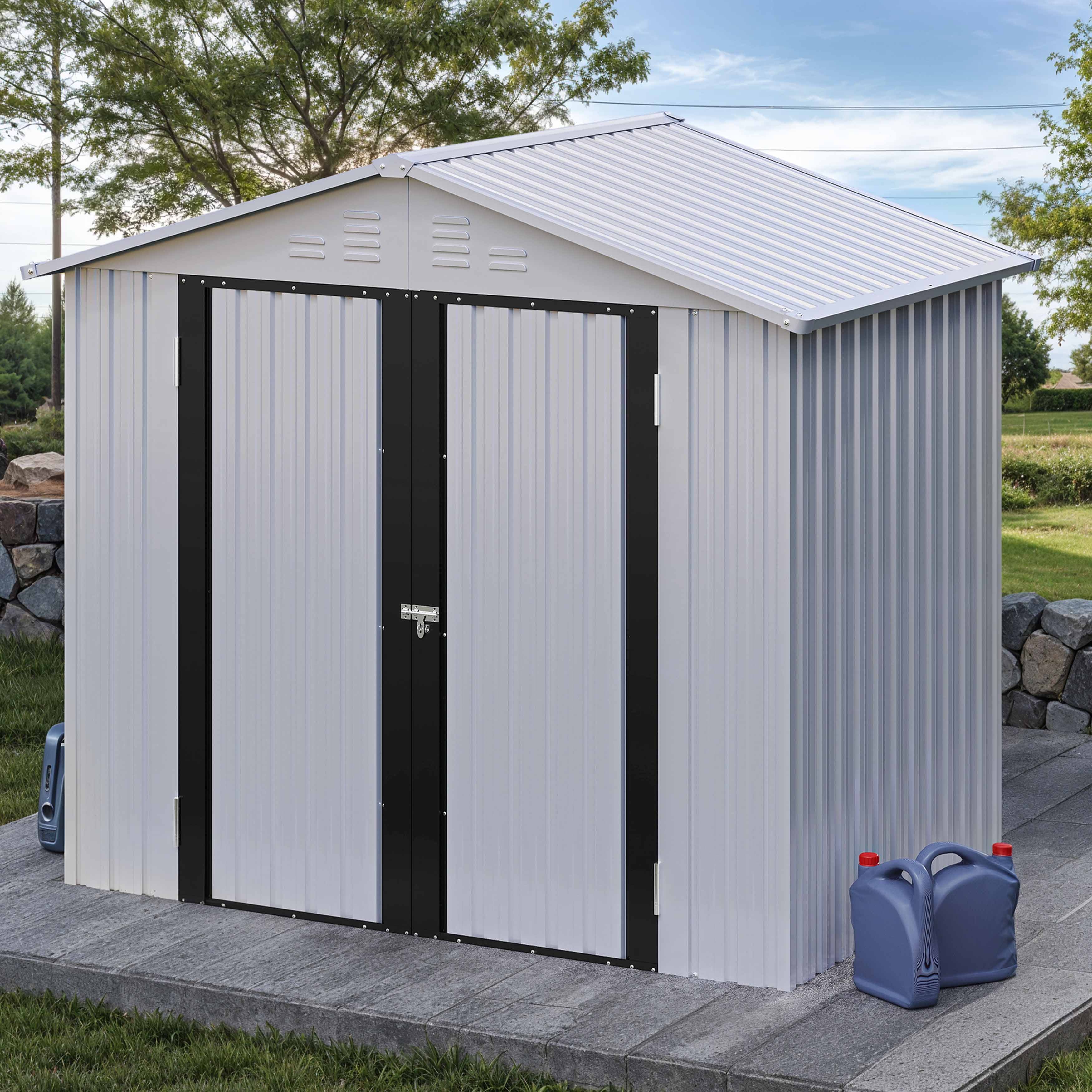 Uforic 6 Ft x 4 Ft Outdoor Tool Shed with Air Vents & Lockable Doors for Bikes & Tools, White