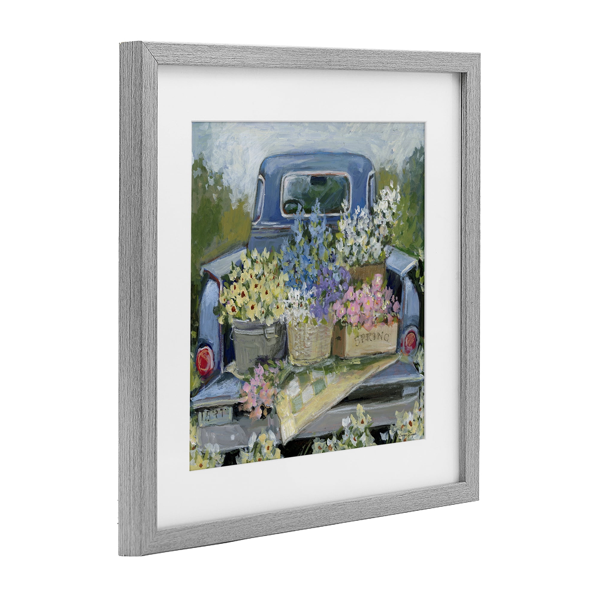 Stupell Industries Truck Bed with Flowers Gray Framed Print Under Glass, design by Susan Winget