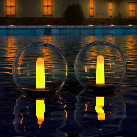 Postlucky Solar Floating Pool Lights with Warm White Flickering Candlelight for Garden/Porch/Pathway/Yards/Summer, 5.9", 2-Pack